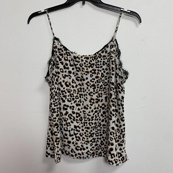 Bar III Slip On Cami Women's XL Black Ivory Animal Print Eyelash Lace Tank Top - Image 5