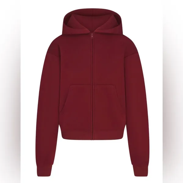 Skims NWT Cotton Fleece Classic Zip Up Hoodie Sweatshirt Merlot Size M - Image 3
