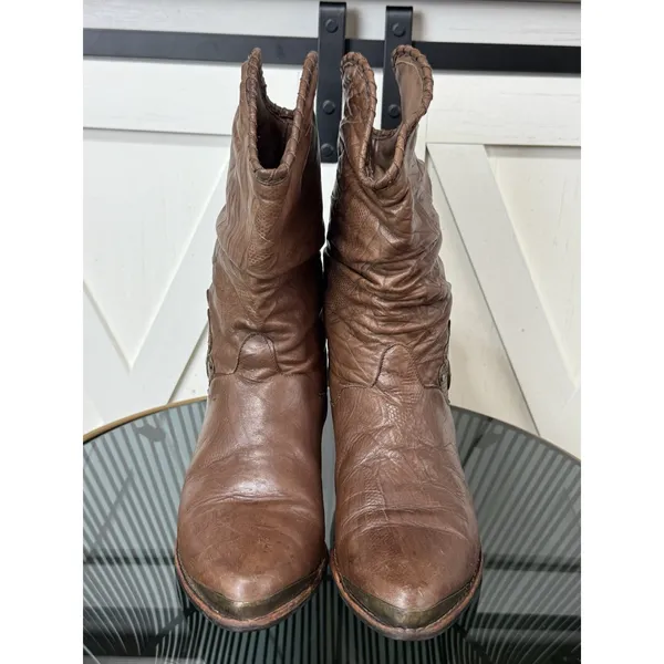 Vintage Mobility Sport Women’s Brown Leather Slouch Western Boots Metal Toe 7B - Image 3