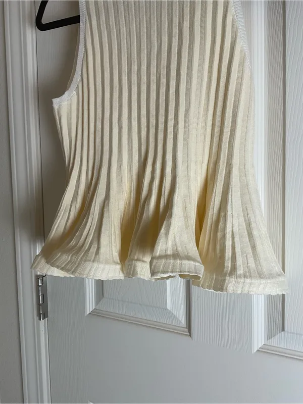 NWT Zara Cream / Butter Yellow Ribbed Knit Ruffle Trim Peplum Tank Top - Image 3