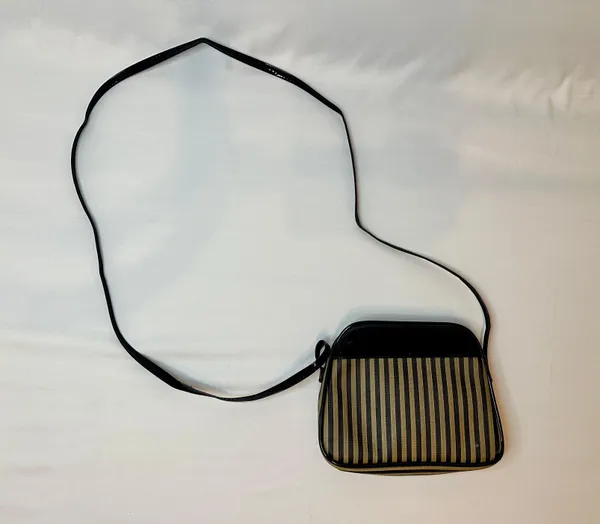 Designer Originals Vintage Fendi-Inspired Black/Tan Striped Neoprene Pequin Crossbody Purse - Image 6
