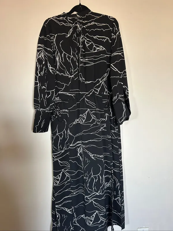 TopShop equestrian horse Black & White Printed Long Sleeve Maxi Dress Sz 10 - Image 8