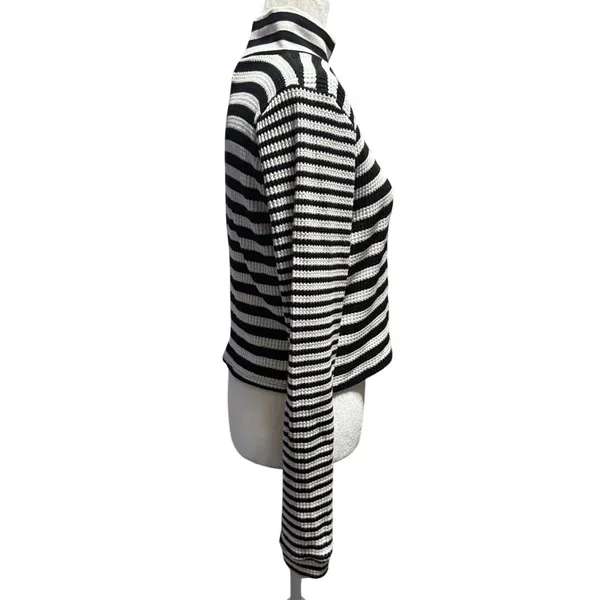 Aerie Black White Stripe Textured Waffle Knit Long Sleeve Mock Neck XL - Image 3