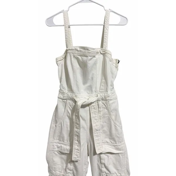 Free People Go West Jean‎ Denim Overall Jumpsuit Zinc White Women's Size Small - Image 3