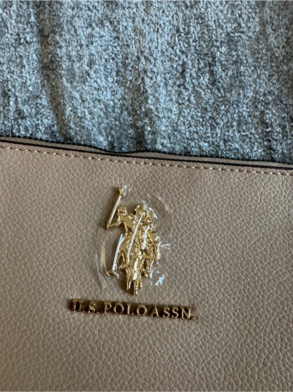 U.S. Polo Assn. Taupe Pebbled Leather Crossbody with Branded Web Strap - Image 5