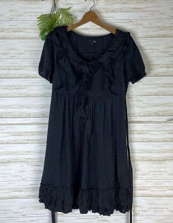 Next Black Viscose Swiss Dotted Ruffle Witchy Dress - Image 8