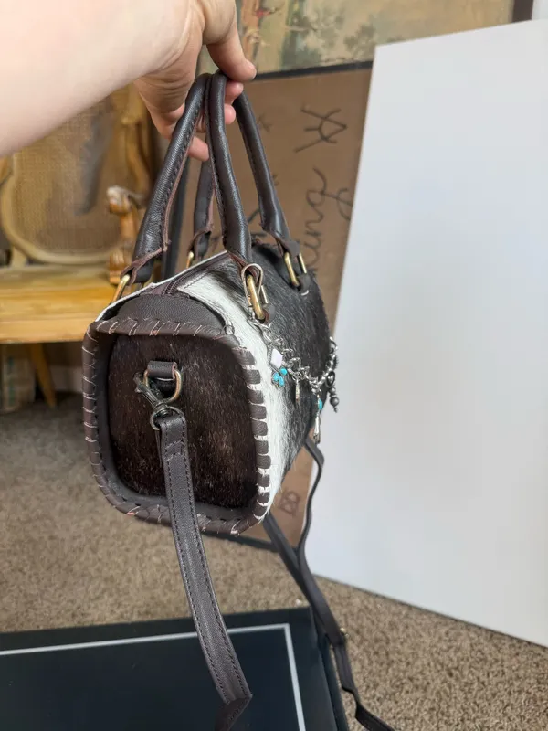 Cowhide bag With charm chain Brown - Image 4