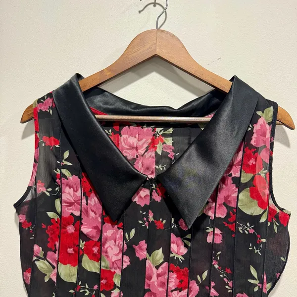 Sheer Floral Midi Dress Dark Romantic Gothic Satin Collar Size 8 - Image 3