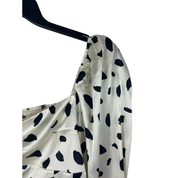 Reformation Abigale Top Silk Polka Dot Puff Sleeve Smocked Crop Size 10 NWT - Image 4