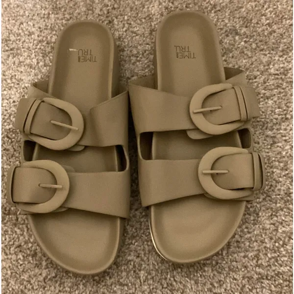Time & Tru Double Buckle EVA Slide Sandals Taupe Women's Size 7 - Image 2
