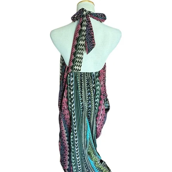 Womens Elan Aztec Tribal Sateen Halter Neck Stunning Maxi Dress - Sz S - Image 2
