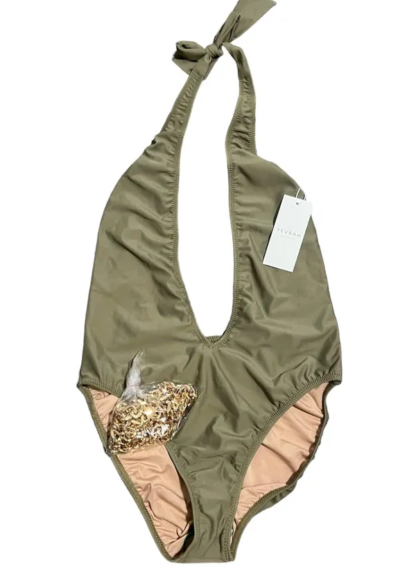 Revolve YEVRAH Positano V Neck One Piece in Taupe - Medium - Image 5