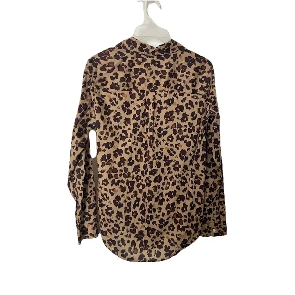 Gap Perfect Shirt SMALL Button Up Animal Print Brown Twee Coquette - Image 2
