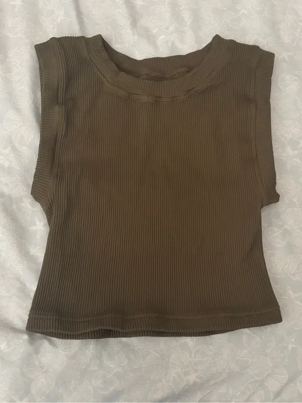 Free People Olive Green Ribbed Crop Tank Top - Image 3