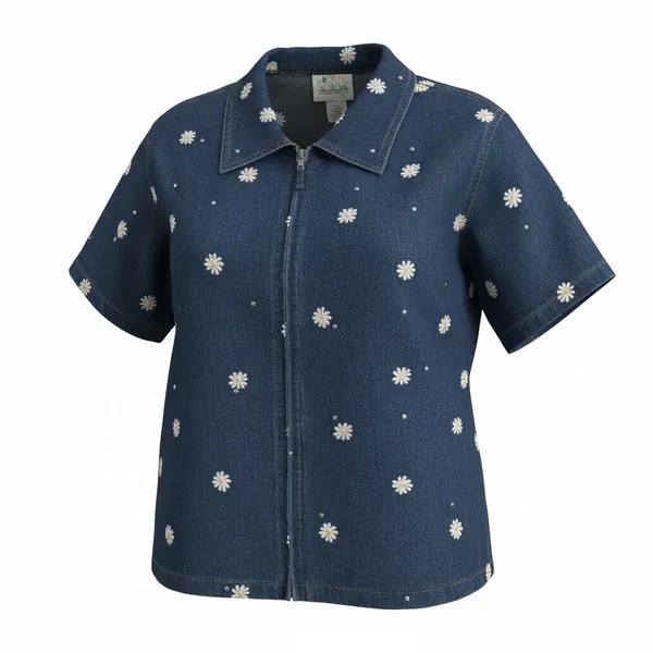 Vintage The Quacker Factory Women’s 3X Daisy Blue Denim Zip Up Top Grandmacore - Image 10