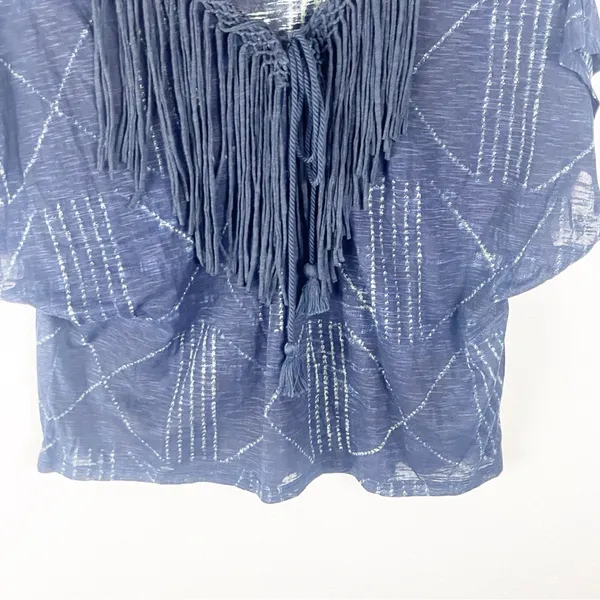 DENIM & SUPPLY Fringe Trim V-Neck Tassels Short Sleeves Top Western Boho Medium - Image 5
