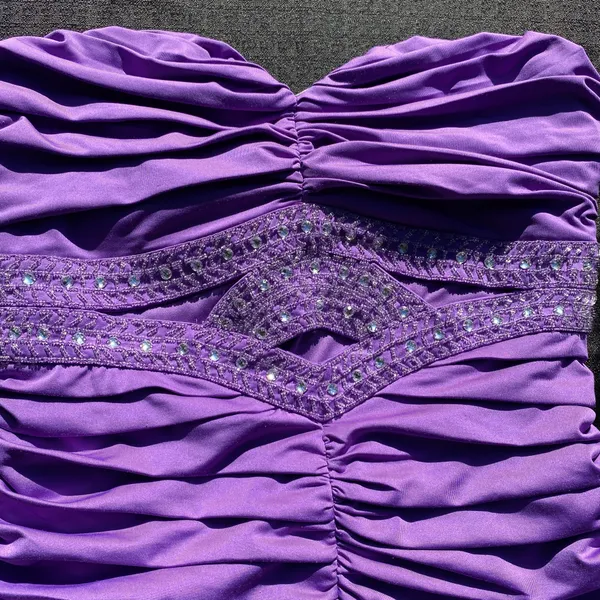 💜 Nikibiki Medium Plum Violet Purple Beaded Rhinestone Cut Out Bodycon Dress 💜 - Image 7