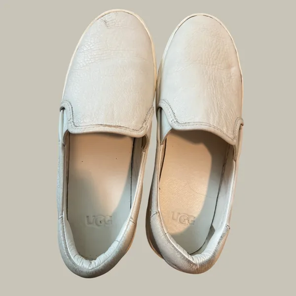 UGG Jass White Pebbled Leather Slip On Platform Sneakers Shoes Womens 7.5 - Image 5