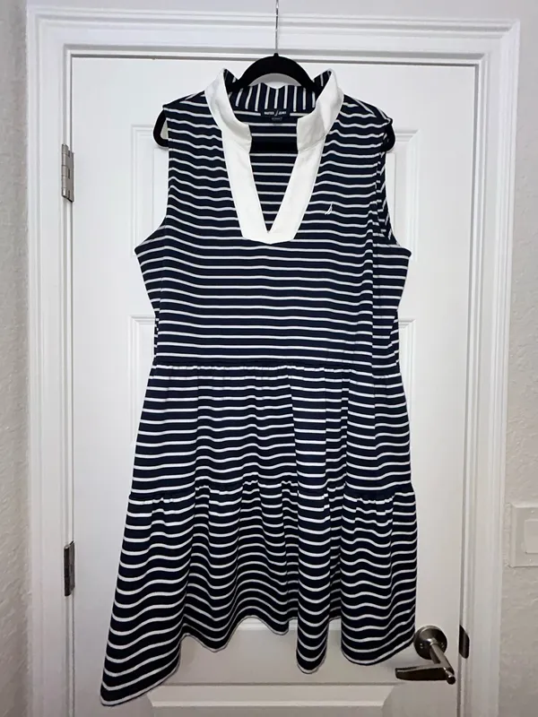 Nautica Jeans Stripe Print Ruffle Tier A-Line Dress Size XXL - Image 2