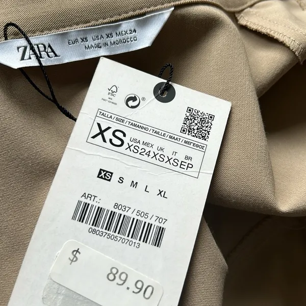 ZARA Short Sleeve Button Down Tan Tunic Top Sz XS NWT - Image 10