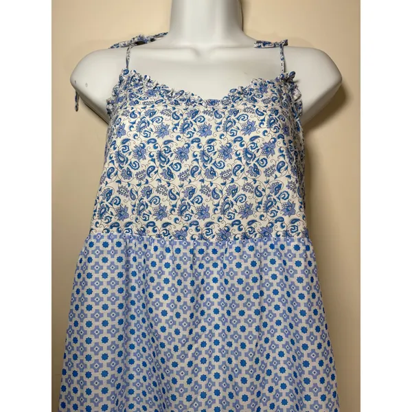 J.Crew Tiered Maxi Dress Blue Mixed Floral Stripe Coastal Cottagecore Boho Med - Image 2