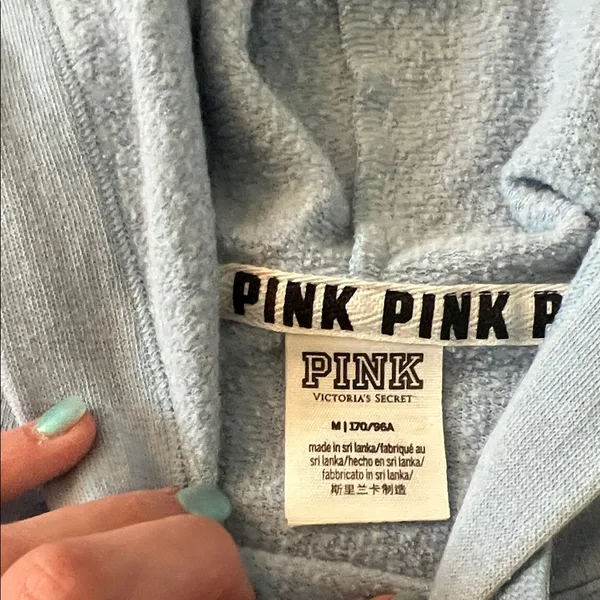 PINK Victoria's Secret Light Blue Logo Hoodie - Image 3