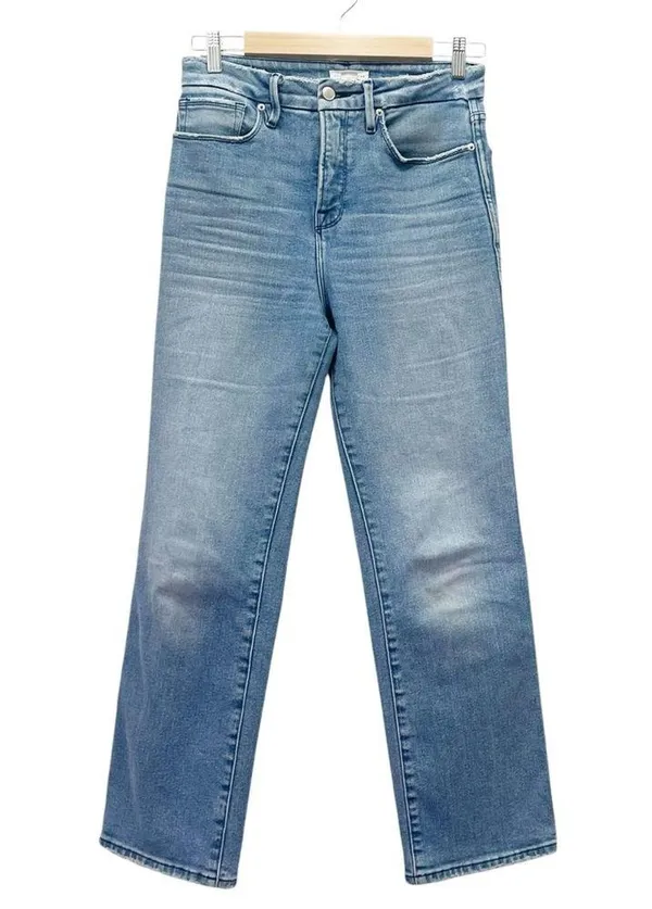 Good American Good Curve Straight Jeans Medium Wash Fray Pockets Size 26 | 2 - Image 3