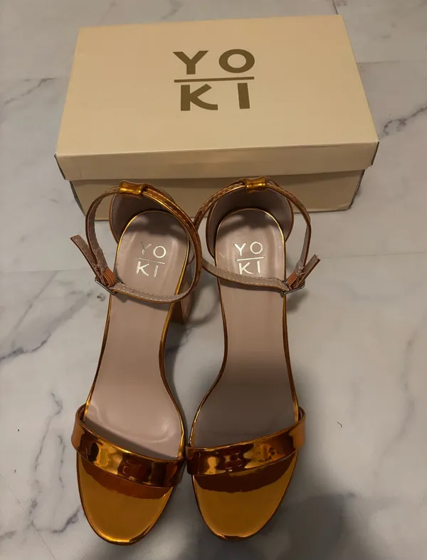 Yoki Women's Metallic Copper Ankle-Strap Heels - Image 7