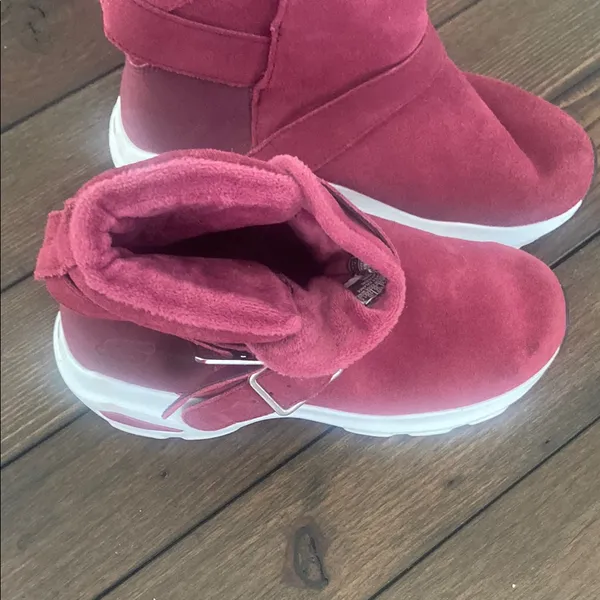 Skechers D’Lites Toasty Toes Burgundy Suede Ankle Boots Buckle Women’s 6.5 - Image 12