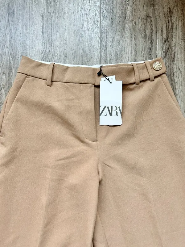 Zara High Waist Wide Leg Work Trouser Pants in Camel Brown Tan Office Size S NWT - Image 5