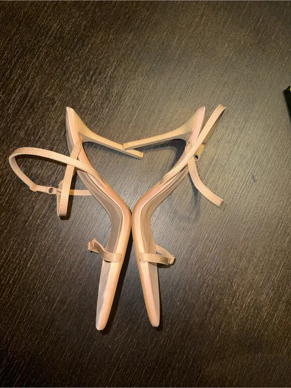 Zara High Heeled Fabric Sandals Beige - Image 4