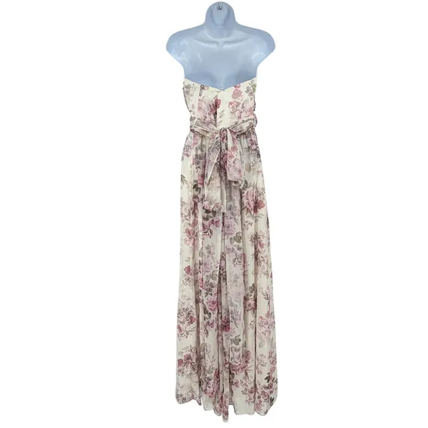 Birdy Grey XXL Floral Strapless Maxi Dress Pink White Chiffon Bridesmaid Wedding - Image 3