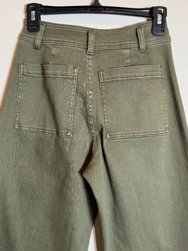 Miou Muse Wide Leg Denim Jeans Women's Small Faded Olive Raw Hem Festival NWOT - Image 11