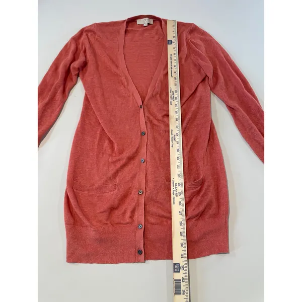 Loft Size M 100% Linen Long Cardigan Neutral Clay Orange - Image 3
