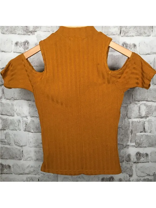 Kendall & Kylie (XS) Sweater Cold Shoulder Short Sleeve Top- Mustard Yellow - Image 2