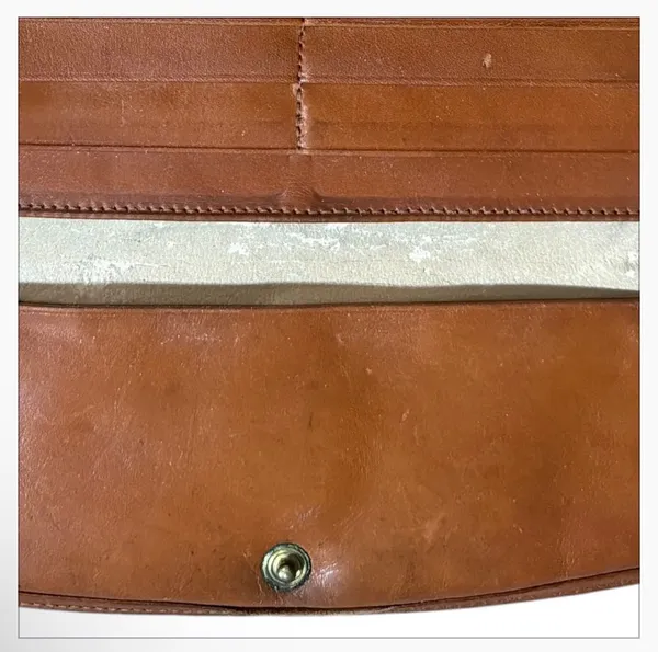 Vintage Dooney & Bourke All Weather Leather Navy and Brown Trifold Wallet Checkb - Image 5