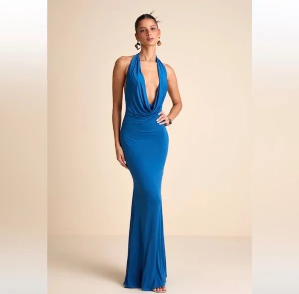 Lulus Backless Dress Blue - Image 3