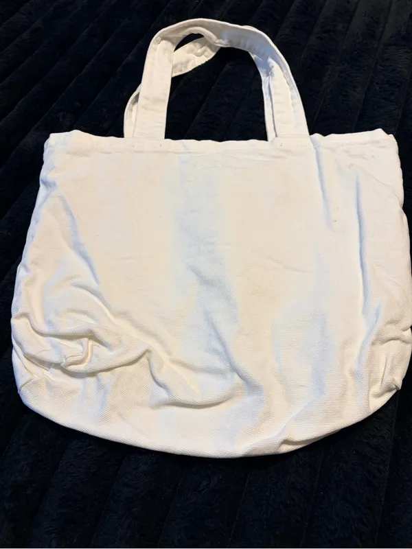 Canvas Shell Tote Bag in White with Blue Print - Image 4