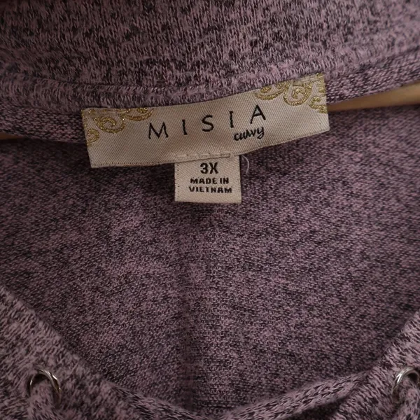 MISIA Curvy Womens 3X Marled Pink Lace Up V-Neck Varsity Stripe Top - Image 2