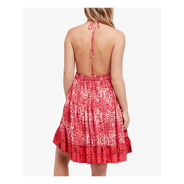Free People Dress Beach Day Red And White‎ Halter Flowy Mini Boho Size L - Image 4