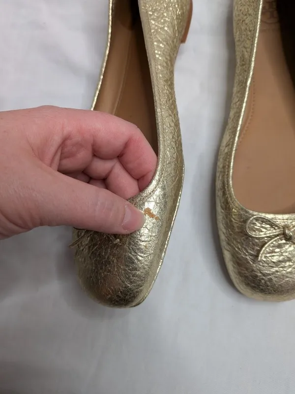 Tory Burch Laila 2 Bow Driver Metallic Gold Leather Ballet Flats Size 8.5 - Image 3