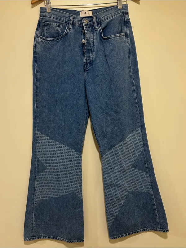 7 For All Mankind Easy Flare In Star Patchwork Denim Jeans Size 26 - Image 2