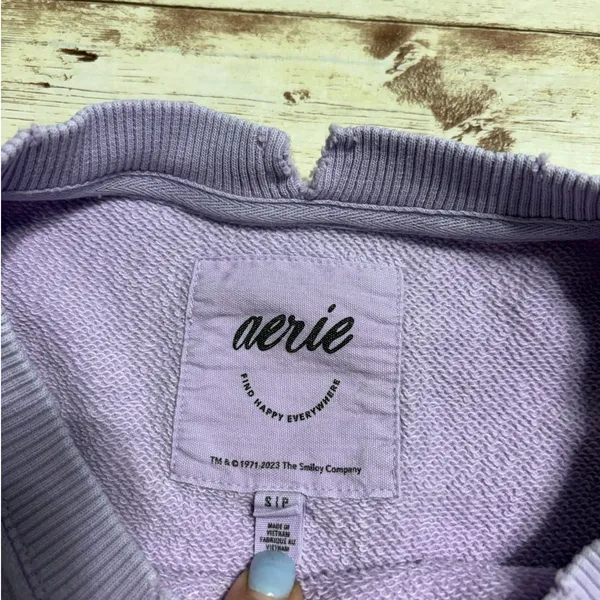 Aerie "Going Off The Rails" Crewneck Sweatshirt Women's Small Purple Oversized - Image 4