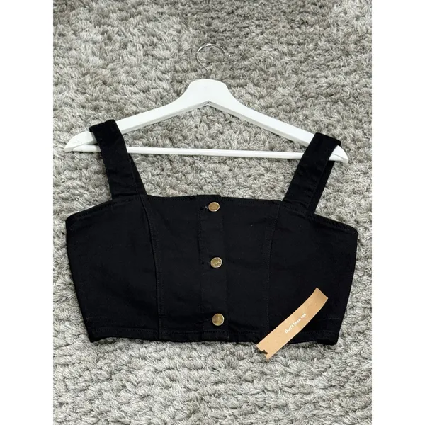 Reformation Chrissy Denim Crop Top Black Women’s Size 8 Button Front Tank NWT - Image 2