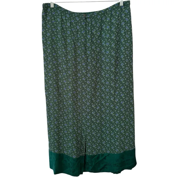 April Cornell Green Satin Trim Blue Floral Maxi Skirt Size Large - Image 2