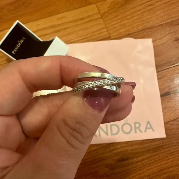 PANDORA 925 Silver Crossover Pavé Triple Band Ring - Image 4