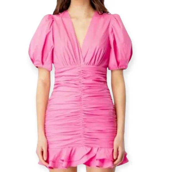 Bardot Pink Ruched Mini Dress Size 4 Bubble Retro Flirty Feminine - Image 3