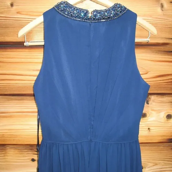 NWT Mac Duggal 55147 Navy Bejeweled Neckline Pleated Chiffon Gown MISMARKED SIZE - Image 12