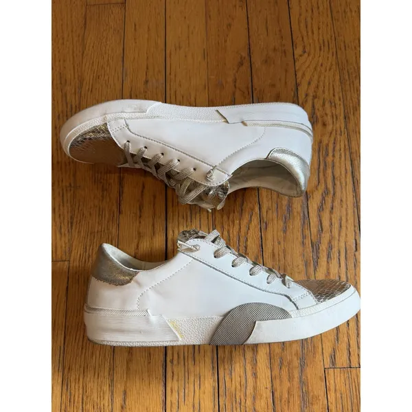 Metallic Snake Print Shoes Womens Size 10 White Gold Low Top Casual Sneakers - Image 5