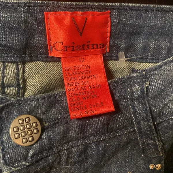 V Christina Rhinestones Embroidered Denim Jeans - Image 2
